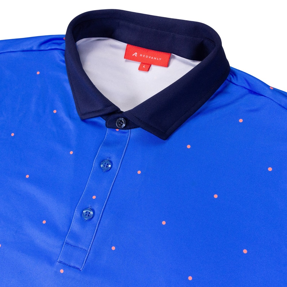 Redvanly Golf Polo Shirt Mens L Blue Polyester Blend Polka Dot Performance